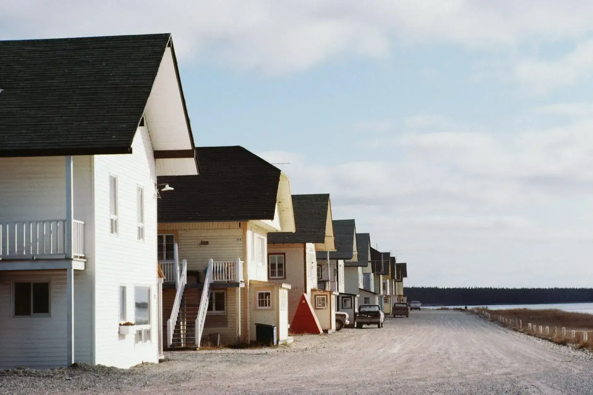 Row of new townhomes along a street