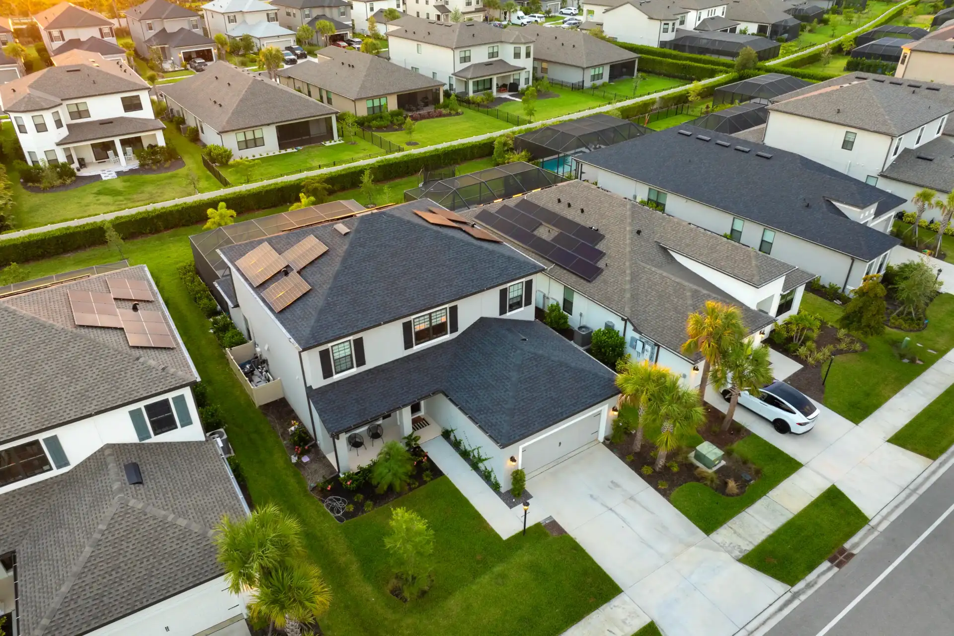 Aerial view of a suburban neighborhood